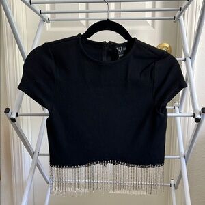 Black Beaded Fringe Crop Top